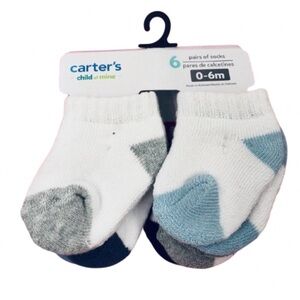 🎈$8🎈NEW CARTER’S 6 PAIRS Baby Boys Low Cut Terry Socks Size 0 - 6 months White